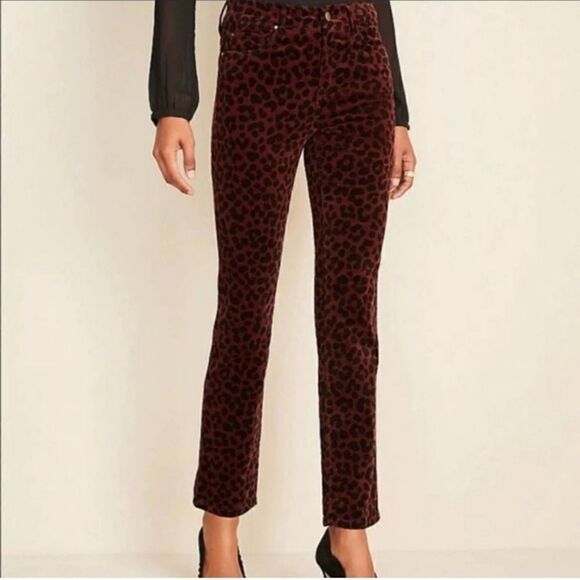 Ann Taylor Velvet High Rise Straight Leg Pant in Leopard Print - Picture 1 of 9